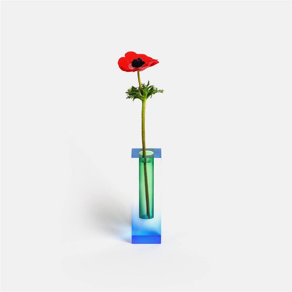 Bobbird Colorful Crystal Square Column vase Acrylic vase Flower Arrangement Art Fireplace Bedroom Kitchen Center Decoration Desk (Blue Green)