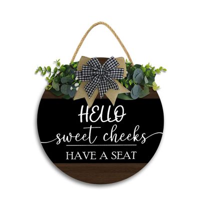 12x12In Hello Sweet Cheeks Sign Have a Seat Wall Sign,Farmhouse Bathroom Decorations Wall Art,Wood Plaque Sign Home Decor for Bathroom Wall with Funny Quotes