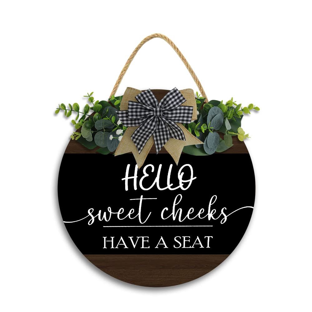 12x12In Hello Sweet Cheeks Sign Have a Seat Wall Sign,Farmhouse Bathroom Decorations Wall Art,Wood Plaque Sign Home Decor for Bathroom Wall with Funny Quotes