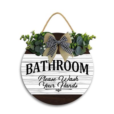 11x11In Wash Your Hands Sign,Funny Bathroom Signs Decor,Modern Farmhouse Home Bathroom Decor,Half Bath Toilet Decoration or Guest Restroom Wooden Wall Accent