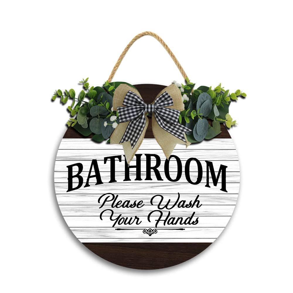11x11In Wash Your Hands Sign,Funny Bathroom Signs Decor,Modern Farmhouse Home Bathroom Decor,Half Bath Toilet Decoration or Guest Restroom Wooden Wall Accent