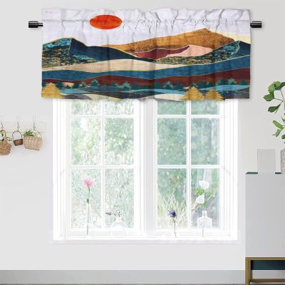 Abstract Red Sun Mountain Valance Curtains 54x18inch1Pcs Country Kitchen Curtains for Small Window Bathroom Farmhouse