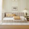 Bellemave Full Size Upholstered Daybed, Mid Century Day Bed Frame with A Backrest and Armrest, Velvet Corner Beds for Living Room, Bedroom, Beige view 3