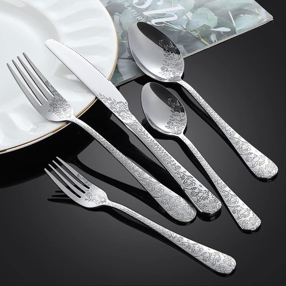 Hammered Silverware Set for 16 Unique Pattern Design Flatware Set, Stainless Steel Silver Cutlery Utensil Set,Home Kitchen Eating Tableware Set for Restaurant Hotel Family Daily 80 piece