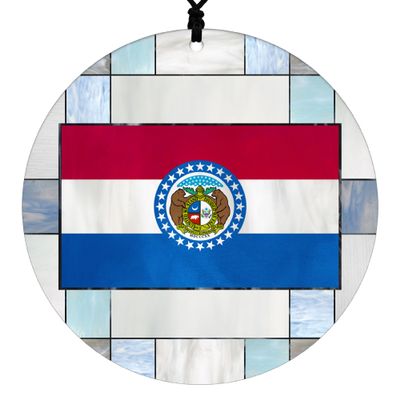 Missouri Christmas Ornament - Faux Stained Glass Design Effect Featuring State Flag - 2026 Hanging Acrylic Disc Decoration for Tree - Unique and Home Decor