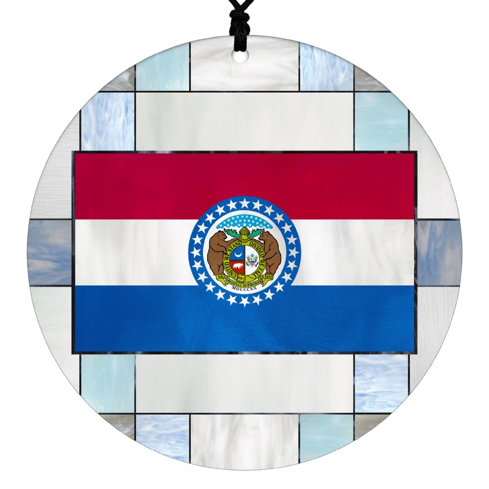 Missouri Christmas Ornament - Faux Stained Glass Design Effect Featuring State Flag - 2026 Hanging Acrylic Disc Decoration for Tree - Unique and Home Decor