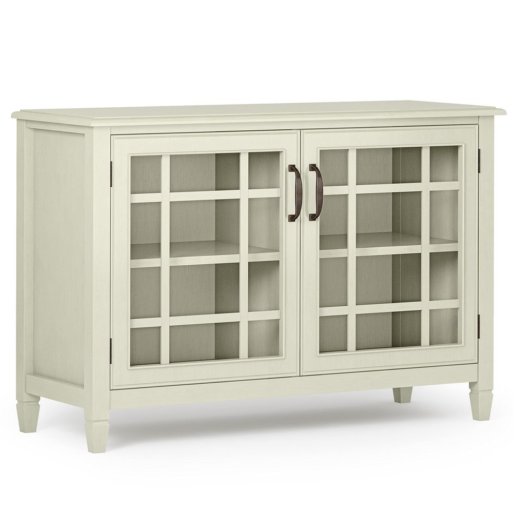 SIMPLIHOME Connaught Solid Wood 46 Inch Wide Traditional Low Storage Cabinet in Antique White, for The Living Room, Entryway and Family Room