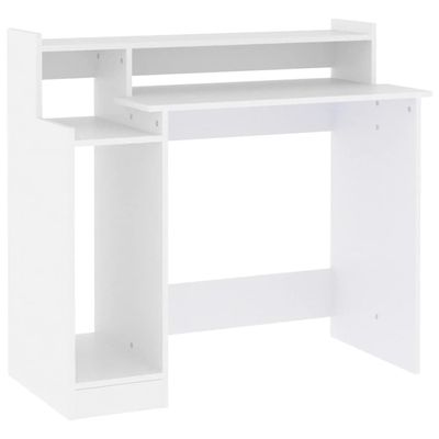 vidaXL Engineered Wood Desk with LED Lights - White 38.2"x17.7"x35.4" - Multi-Functional Computer Desk/Writing Desk/Game Station for Office and Study Space