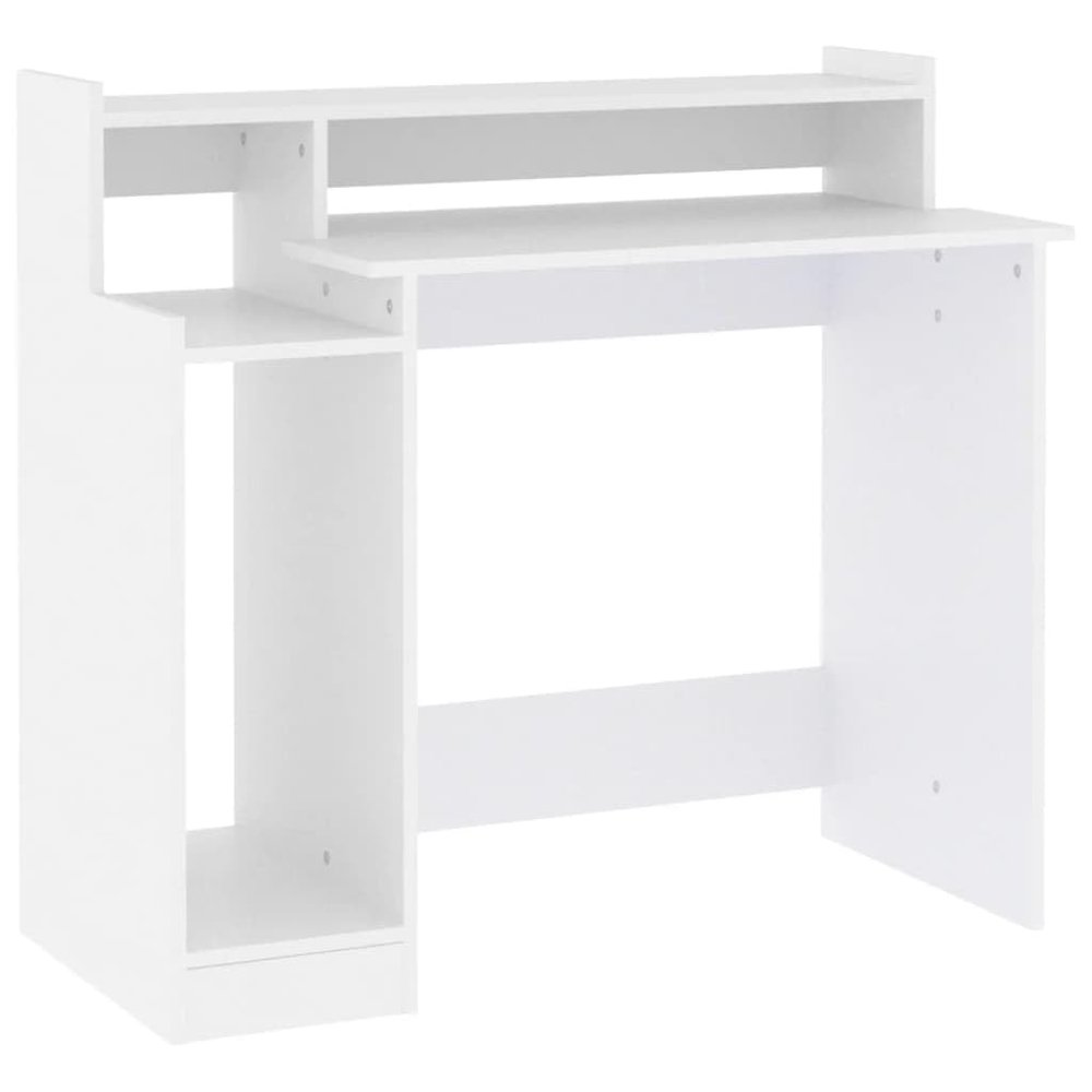 vidaXL Engineered Wood Desk with LED Lights - White 38.2"x17.7"x35.4" - Multi-Functional Computer Desk/Writing Desk/Game Station for Office and Study Space