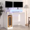 vidaXL Engineered Wood Desk with LED Lights - White 38.2"x17.7"x35.4" - Multi-Functional Computer Desk/Writing Desk/Game Station for Office and Study Space view 2