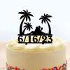 Tropical Beach Wedding Cake Toppers Custom Mr And Mrs Cake Toppers Bride And Groom Under Palm Tree Keepsake Decoration Black Acrylic Couple Silhouette Cake Toppers with Date view 1