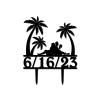 Tropical Beach Wedding Cake Toppers Custom Mr And Mrs Cake Toppers Bride And Groom Under Palm Tree Keepsake Decoration Black Acrylic Couple Silhouette Cake Toppers with Date view 2