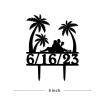 Tropical Beach Wedding Cake Toppers Custom Mr And Mrs Cake Toppers Bride And Groom Under Palm Tree Keepsake Decoration Black Acrylic Couple Silhouette Cake Toppers with Date view 3