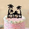 Tropical Beach Wedding Cake Toppers Custom Mr And Mrs Cake Toppers Bride And Groom Under Palm Tree Keepsake Decoration Black Acrylic Couple Silhouette Cake Toppers with Date view 4