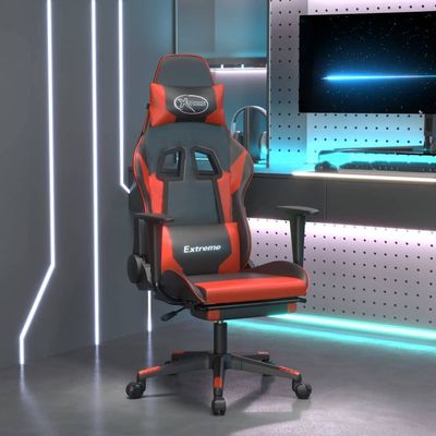 CUMYZO Massage Gaming Chair with Footrest Black&Red Faux Leather 16.6kg/36.52ib Gaming Chairs