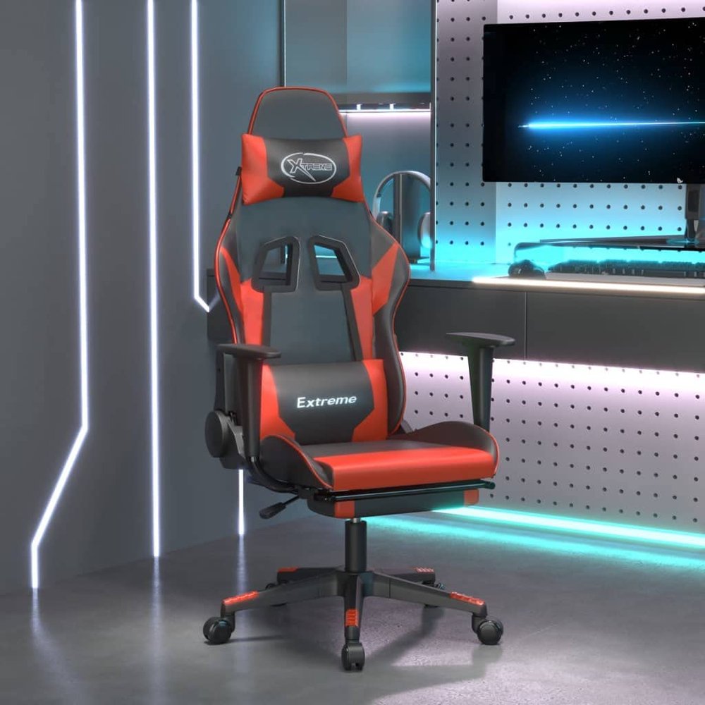 CUMYZO Massage Gaming Chair with Footrest Black&Red Faux Leather 16.6kg/36.52ib Gaming Chairs