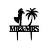 Custom Cake Toppers Bride Groom with Palm Tree Wedding Cake Toppers Beach Theme Black Acrylic Cake Topper Bride And Groom Silhouette Party Cake Supplies with Last Name view 2