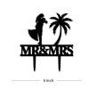 Custom Cake Toppers Bride Groom with Palm Tree Wedding Cake Toppers Beach Theme Black Acrylic Cake Topper Bride And Groom Silhouette Party Cake Supplies with Last Name view 3