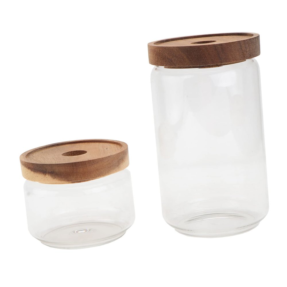 Cabilock 2pcs Transparent Sealed Storage Jar Airtight Food Container for Tea Candy Honey and Seasoning High Borosilicate Kitchen Organizer