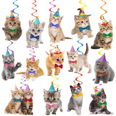 20Pcs Cat Hanging Swirls Decorations Cat Kitten Birthday Party Decorations Baby Cat Swirl Decorations for Cat Lover Kids Pet Cat Theme Birthday Party Pet Adoption Party Supplies