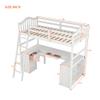 HZSSDTKJ Twin Size Loft Bed with Drawers,Cabinet,Shelves and Desk,Wooden Loft Bed Frame with Inclined Ladder and Safety Guardrail for Kids Teen Girls Boys Adults Bedroom Furniture (White) view 2