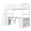 HZSSDTKJ Twin Size Loft Bed with Drawers,Cabinet,Shelves and Desk,Wooden Loft Bed Frame with Inclined Ladder and Safety Guardrail for Kids Teen Girls Boys Adults Bedroom Furniture (White) view 4