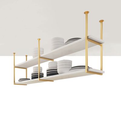 Ceiling Shelf Water Pipe Bracket 2 Tier, Hanging Floating Shelves Water Pipe Bracket, for Display, Storage and Decor, with Plank Pot Holders Wine Glass Bottle Racks Flower Stand ( Size : 80x30x80cm )