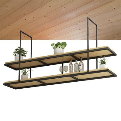 DMCHENGMA Retro Industrial Restaurant Iron Solid Wood Ceiling Shelf, Hanging Floating Shelves, 2 Tier Shelving Bar Hanging Decoration Storage Racks (Size : 150x30x80cm)