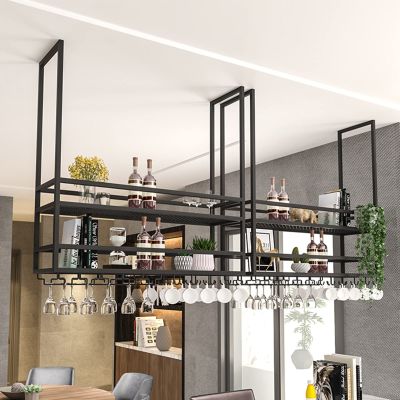 DMCHENGMA Floating Hanging Shelves, Black Wrought Iron Ceiling Shelf Brackets 2 Layer, Wall-Mounted Decorative Racks for Bar Restaurant Easy to Install Storage Shelving (Size : 80x30x100cm)