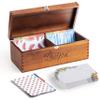 Tidita Acacia Wood Large Recipe Box with 100 Cards 4x6, 8 Dividers - Wooden Recipe Box Set Double Compartment Organizer Keeper with Thick Card Stock - Cards Holder Stand Recipes for Kitchen Counter view 1