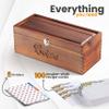 Tidita Acacia Wood Large Recipe Box with 100 Cards 4x6, 8 Dividers - Wooden Recipe Box Set Double Compartment Organizer Keeper with Thick Card Stock - Cards Holder Stand Recipes for Kitchen Counter view 2