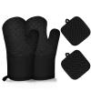 4PCS Oven Mitts and Pot Holders Sets 500F Pot Holders for Kitchen Heat Resistant Oven Gloves Anti-Slip Silicone Stripe Oven Mitts Heat Resistant Hot Pads Oven Mits Potholders for Kitchens (Black) view 1