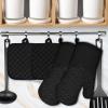 4PCS Oven Mitts and Pot Holders Sets 500F Pot Holders for Kitchen Heat Resistant Oven Gloves Anti-Slip Silicone Stripe Oven Mitts Heat Resistant Hot Pads Oven Mits Potholders for Kitchens (Black) view 2