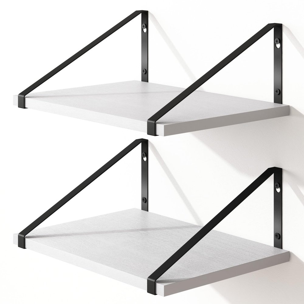 Fixwal 16.5 X 12 X 0.6in Shelves for Room Wall, White Floating Shelves for Wall, Large Rustic Wood Wall Shelf for Bathroom, Kitchen, Laundry Room, Living Room Decor