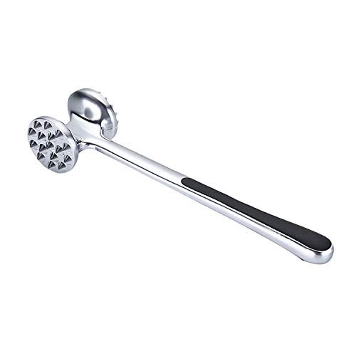 AKAZI Meat Tenderizer, Meat Mallet Zinc Die, Silver-Black, Non-Slip Handle, Designed for Roasting Beef and Pork Chops.