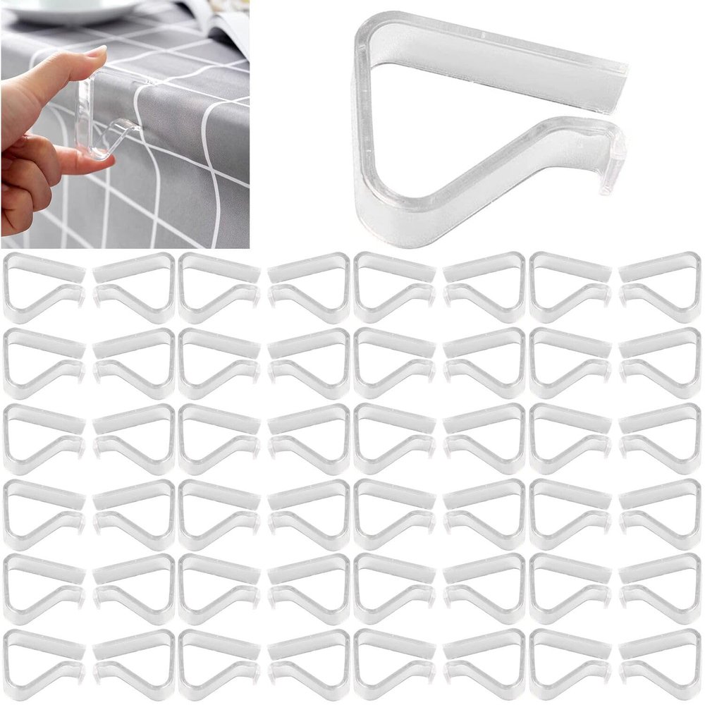 48 Pieces Transparent Clear Tablecloth Clips, Plastic Table Cloth ClipsWindproof Table Cover Holder ClampsTable Cloth Holder for Christmas Home Wedding Party Indoor Outdoor Camping Picnic (Small)