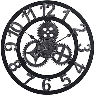 BOMMEL Wall Clock Vintage Personality Old Wooden Gear Creative Living Room Bar Cafe Decoration Clock Precise (Color : Black, Size : 60Cm),Gold,40Cm (Color : Black, Size : 45Cm)