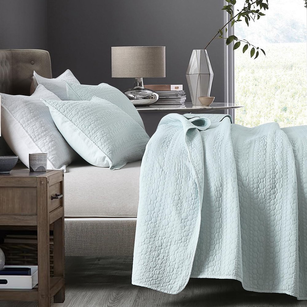 HORIMOTE HOME Oversized King Quilt Set, Aqua Blue California King Quilt Classic Geometric Spots Stitched Pattern, Pre-Washed Ultra Soft Lightweight Quilted Bedspread Cal King for All Season, 3 Pieces