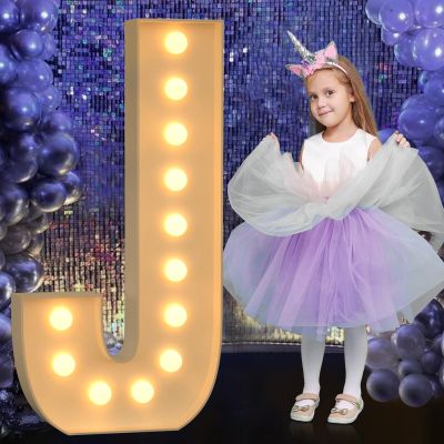 Mixifox Marquee Letters 4 Feet Tall, 4FT Large Light up Letters J, Big Sign J with Warm White Light for Birthday Wedding Proposal Engagement Graduation Party Backdrop Decorations