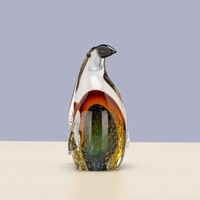 DECRZPB Glass Figurine Penguin Handmade Blown Crystal Glass Paperweights Glaze Art for Table Ornaments Home Decor