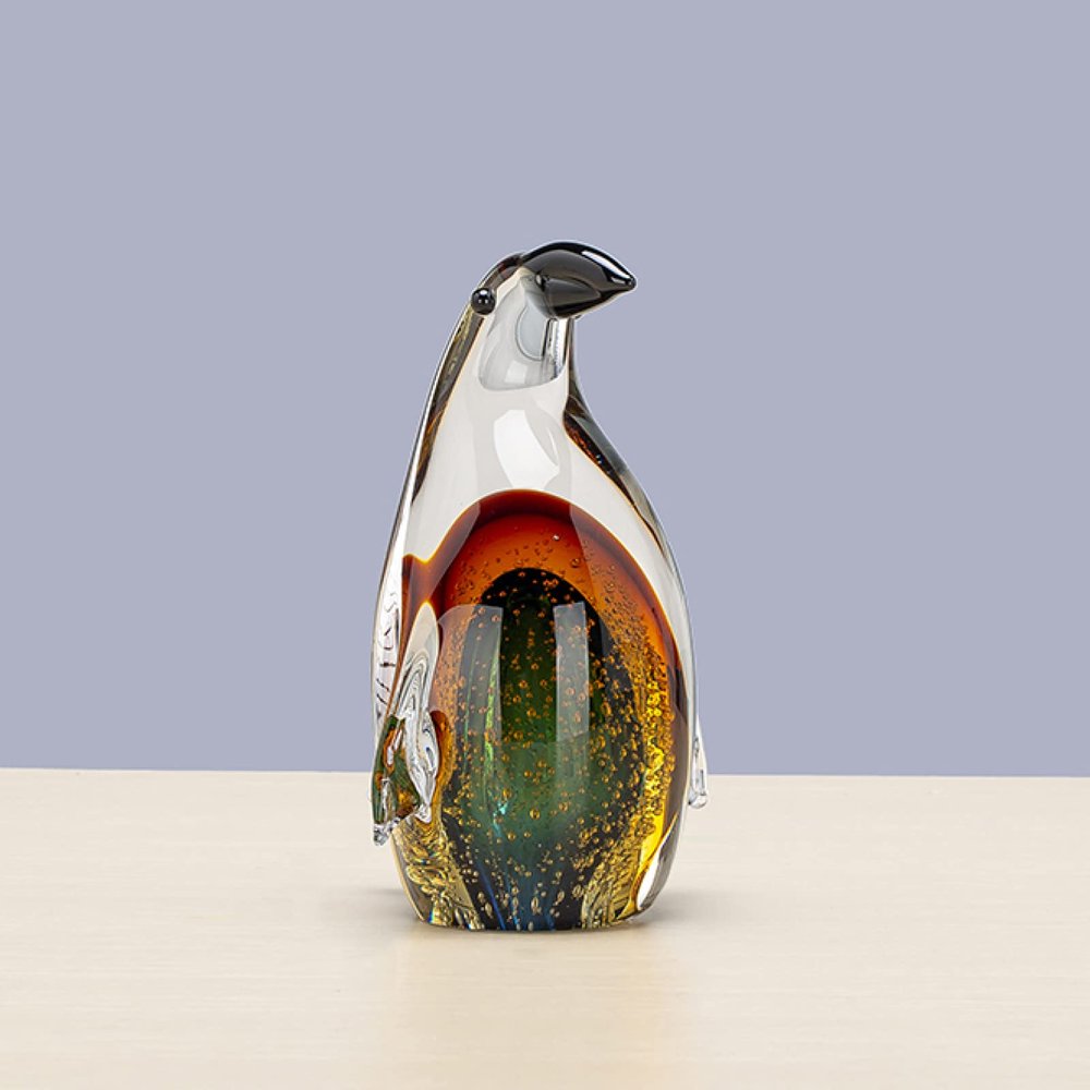 DECRZPB Glass Figurine Penguin Handmade Blown Crystal Glass Paperweights Glaze Art for Table Ornaments Home Decor