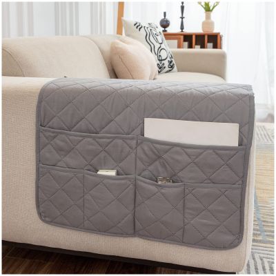 AWAV Sofa Armrest Organizer with 6 Pockets Armchair Organiser Soft Anti-slip Armchair Storage Bag Bedside Pocket for Phone Magazine Books Glasses Drinker Snack, Space Saver Bag (Grey)