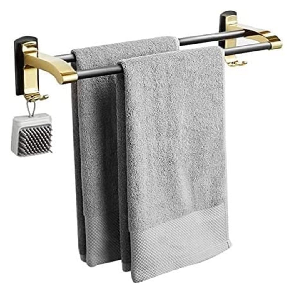 ALDEPO Towel Rail Towel Rack Towel Holder Towel Hanger Double Rod Towel Rail Wall Mounted Towel Rack No Drill Adhesive with Hook Space Aluminum for Restroom Toilet,40cm