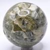 2.1" 250g Green Prehnite w/Black Tourmaline & Open Druzy Sphere Polished Natural Gemstone Crystal Mineral Collectible Ball - Mali + Stand view 2