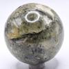 2.1" 250g Green Prehnite w/Black Tourmaline & Open Druzy Sphere Polished Natural Gemstone Crystal Mineral Collectible Ball - Mali + Stand view 3