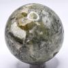 2.1" 250g Green Prehnite w/Black Tourmaline & Open Druzy Sphere Polished Natural Gemstone Crystal Mineral Collectible Ball - Mali + Stand view 4
