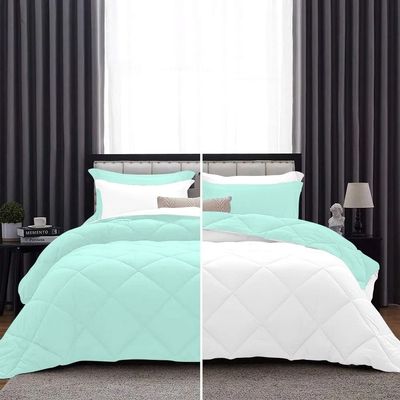 5 Piece Luxury Reversible Diamond Pattern Comforter Premium Super Soft 550 GSM All Season 1000 TC 100% Egyptian Cotton Oversized Super King Size Aqua/White Solid Color