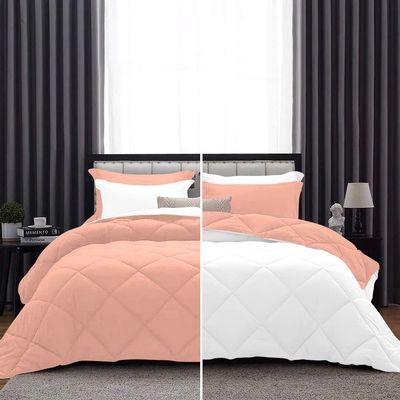 3 Piece Luxury Reversible Diamond Pattern Comforter Premium Super Soft 550 GSM All Season 1000 TC 100% Egyptian Cotton Oversized Super King Size Peach/White Solid Color