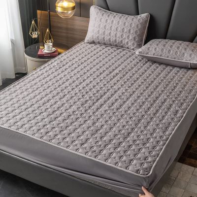 FCLDESHOP Deep Pocket Fitted Bed Sheet,Thick Quilted Quilting Bed Sheets, Bedroom Hotel Solid Color Non-Slip Mattress Cover Mattress Toppers Pillowcase,Dark Grey,90cmx200cm (3pcs)
