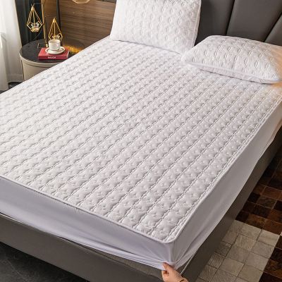 FCLDESHOP Mattress Cover,Thick Quilted Quilting Bed Sheets, Bedroom Hotel Solid Color Non-Slip Mattress Cover Mattress Toppers Pillowcase,White,120cmx200cm (3pcs)